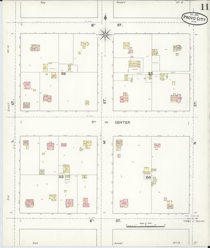 Sanborn Fire Insurance Map from Provo, Utah County, Utah (1890), Sheet #0011 - Complete Map Set gallery image, historic Sanborn map, vintage wall art, Provo Utah