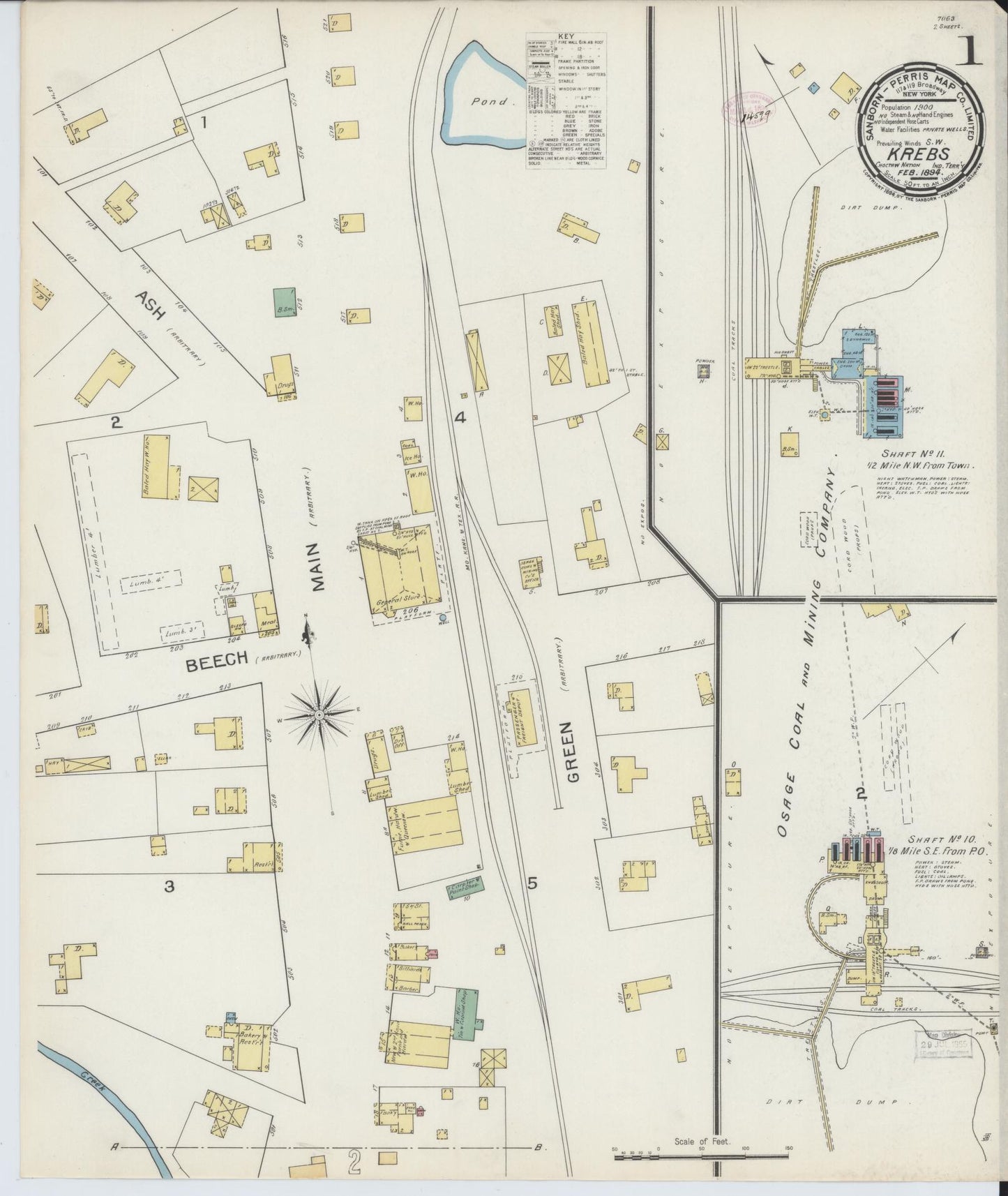 Sanborn Fire Insurance Map from Krebs, Pittsburg County, Oklahoma (1894), Sheet #0001 - Complete Map Set gallery image, historic Sanborn map, vintage wall art, Oklahoma Oklahoma