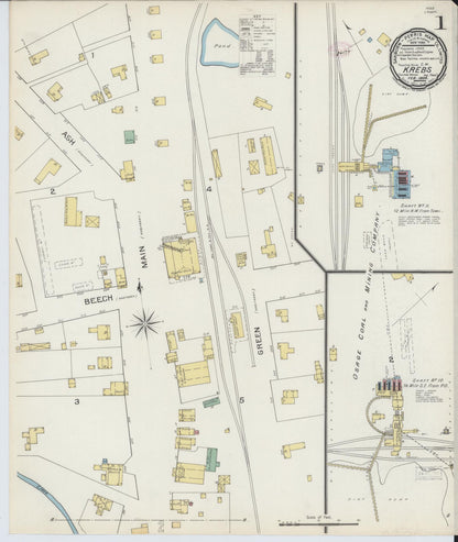 Sanborn Fire Insurance Map from Krebs, Pittsburg County, Oklahoma (1894), Sheet #0001 - Complete Map Set gallery image, historic Sanborn map, vintage wall art, Oklahoma Oklahoma