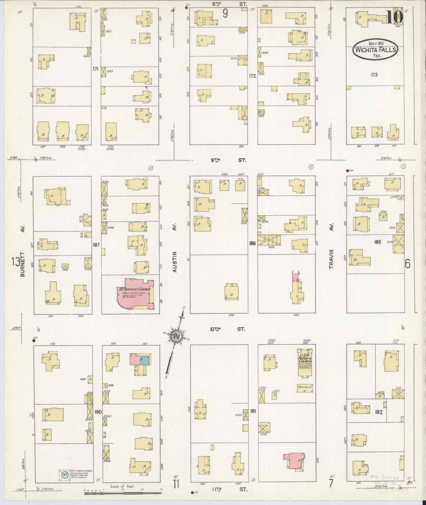 Sanborn Fire Insurance Map from Wichita Falls, Wichita County, Texas (1912), Sheet #0010 - Complete Map Set gallery image, historic Sanborn map, vintage wall art, Texas Texas
