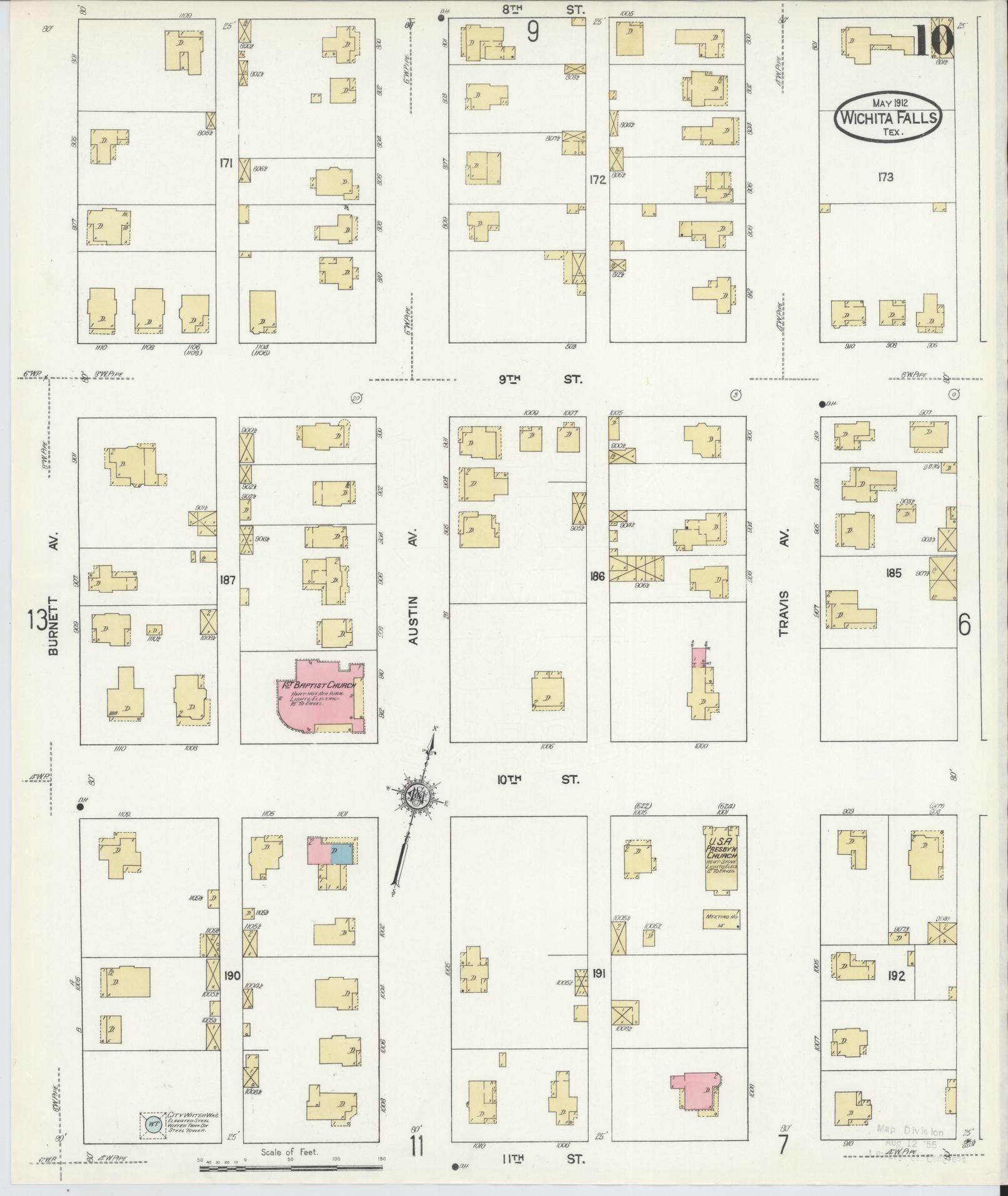Sanborn Fire Insurance Map from Wichita Falls, Wichita County, Texas (1912), Sheet #0010 - Complete Map Set gallery image, historic Sanborn map, vintage wall art, Texas Texas