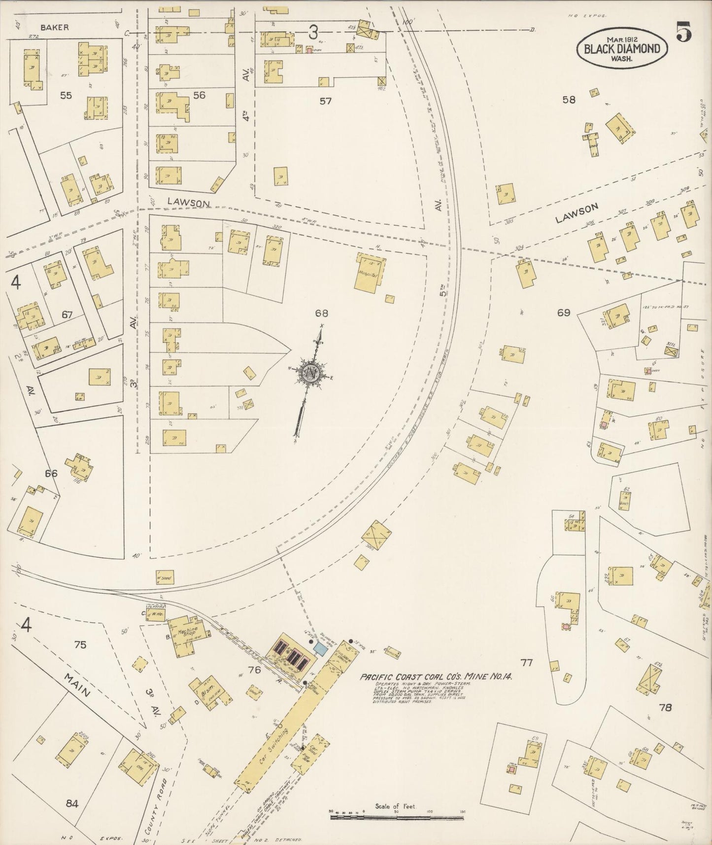 Sanborn Fire Insurance Map from Black Diamond, King County, Washington (1912), Sheet #0005 - Complete Map Set gallery image, historic Sanborn map, vintage wall art, Washington Washington