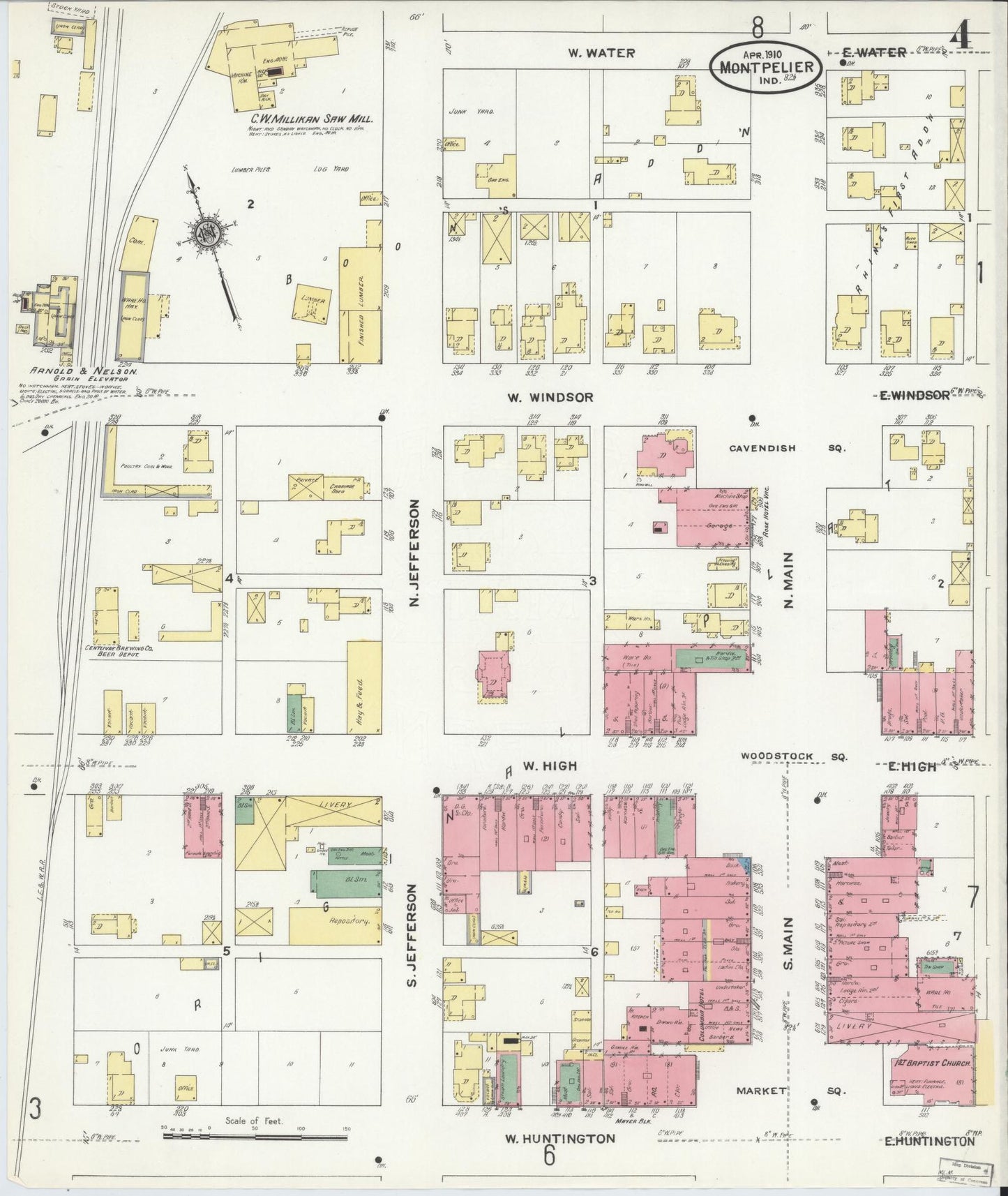 Sanborn Fire Insurance Map from Montpelier, Blackford County, Indiana (1910), Sheet #0004 - Historic Sanborn Fire Insurance Map Print, vintage old map wall art, antique decor, genealogy gift, Indiana Indiana map