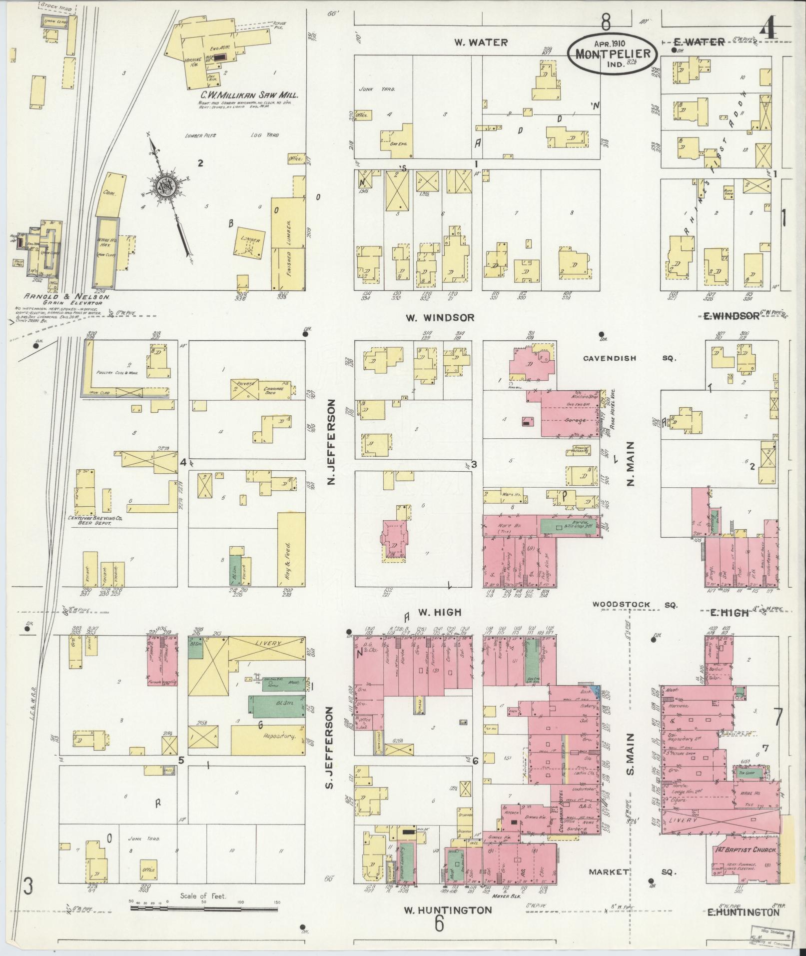 Sanborn Fire Insurance Map from Montpelier, Blackford County, Indiana (1910), Sheet #0004 - Historic Sanborn Fire Insurance Map Print, vintage old map wall art, antique decor, genealogy gift, Indiana Indiana map