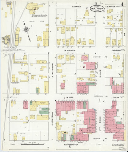 Sanborn Fire Insurance Map from Montpelier, Blackford County, Indiana (1910), Sheet #0004 - Historic Sanborn Fire Insurance Map Print, vintage old map wall art, antique decor, genealogy gift, Indiana Indiana map