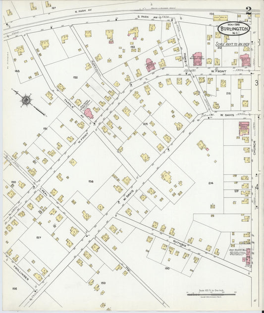 Sanborn Fire Insurance Map from Burlington, Alamance County, North Carolina (1918), Sheet #0002 - Historic Sanborn Fire Insurance Map Print, vintage old map wall art, antique decor, genealogy gift, North Carolina North Carolina map