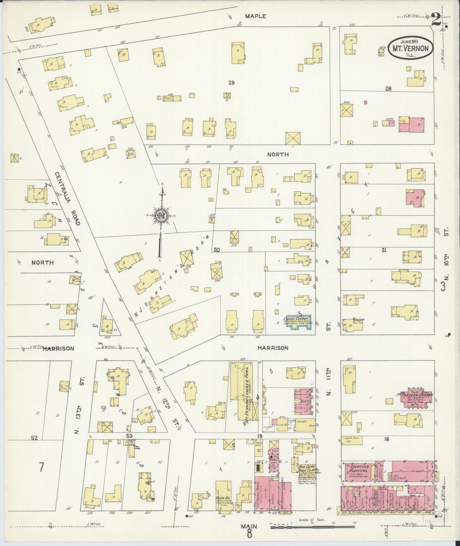Sanborn Fire Insurance Map from Mount Vernon, Jefferson County, Illinois (1913), Sheet #0002 - Complete Map Set gallery image, historic Sanborn map, vintage wall art, Illinois Illinois