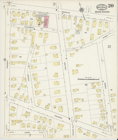 Sanborn Fire Insurance Map from Melrose, Middlesex County, Massachusetts (1915), Sheet #0020 - Complete Map Set gallery image, historic Sanborn map, vintage wall art, Massachusetts Massachusetts