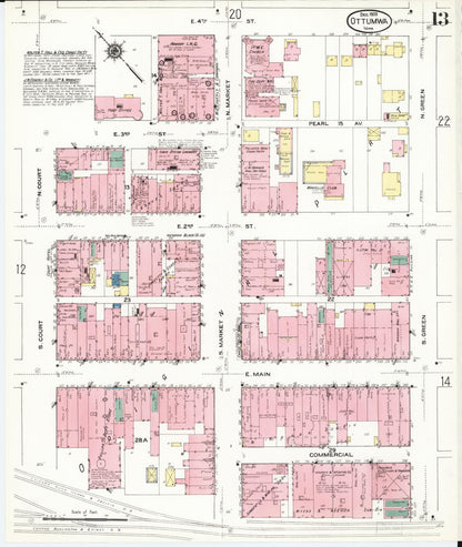Sanborn Fire Insurance Map from Ottumwa, Wapello County, Iowa (1909), Sheet #0013 - Historic Sanborn Fire Insurance Map Print, vintage old map wall art