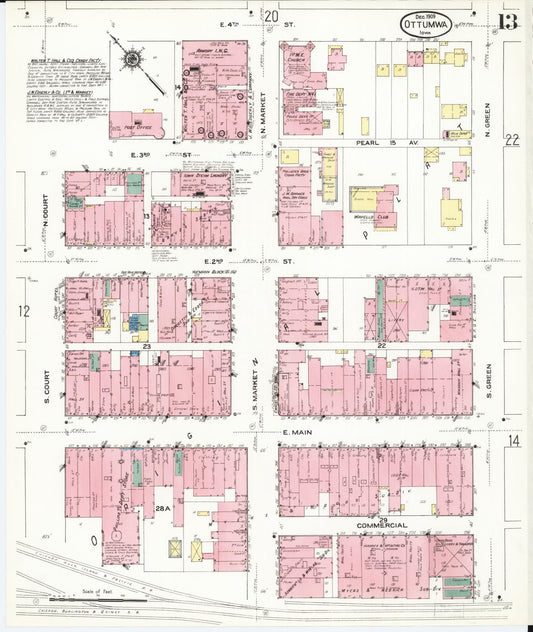 Sanborn Fire Insurance Map from Ottumwa, Wapello County, Iowa (1909), Sheet #0013 - Historic Sanborn Fire Insurance Map Print, vintage old map wall art