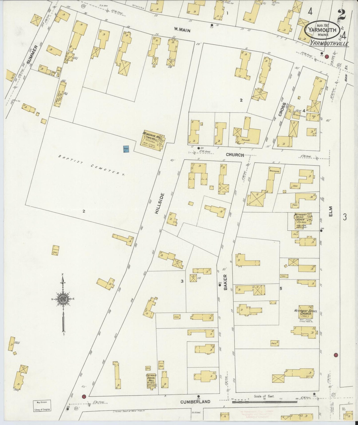 Sanborn Fire Insurance Map from Yarmouth, Cumberland County, Maine (1911), Sheet #0002 - Complete Map Set gallery image, historic Sanborn map, vintage wall art, Maine Maine