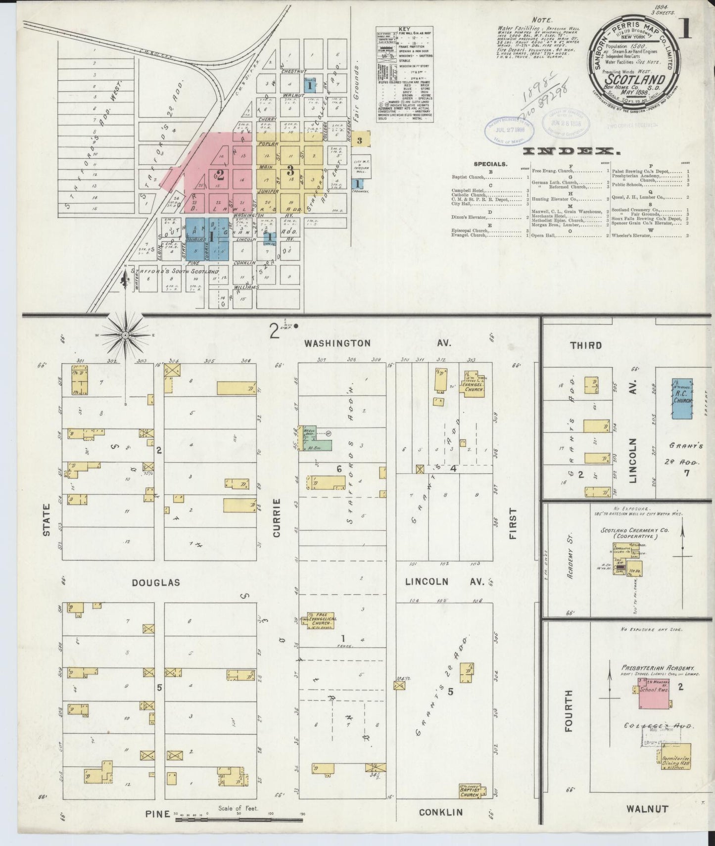 Sanborn Fire Insurance Map from Scotland, Bon Homme County, South Dakota (1898), Sheet #0001 - Complete Map Set gallery image, historic Sanborn map, vintage wall art, South Dakota South Dakota