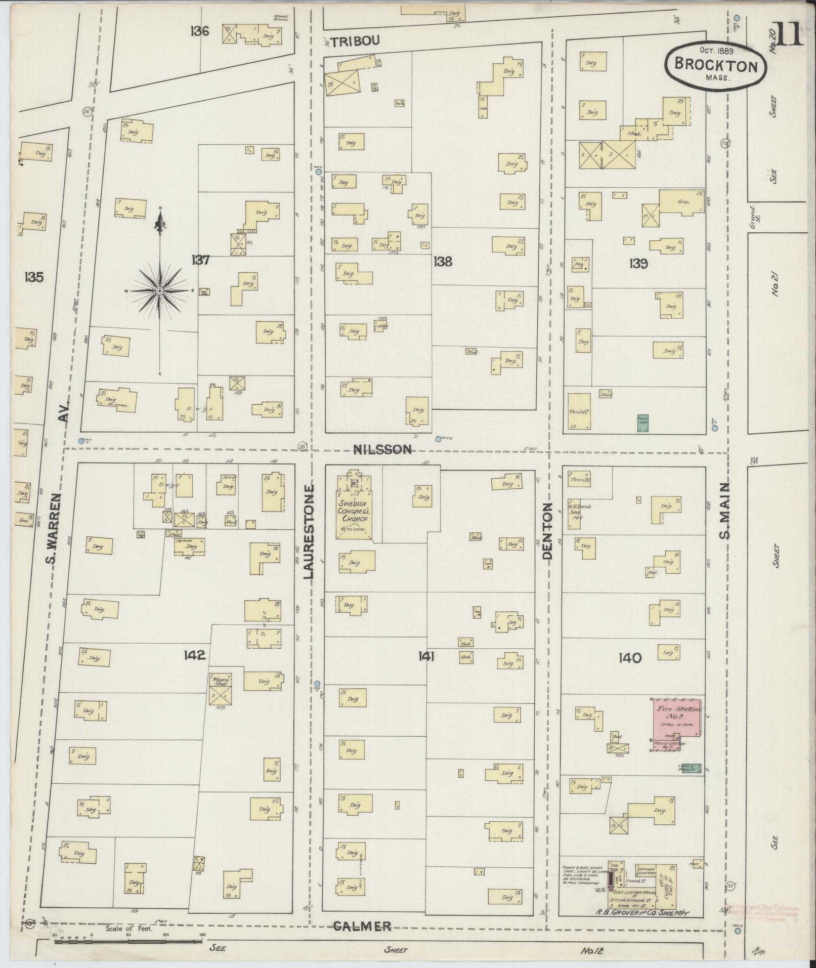 Sanborn Fire Insurance Map from Brockton, Plymouth County, Massachusetts (1889), Sheet #0011 - Complete Map Set gallery image, historic Sanborn map, vintage wall art, Massachusetts Massachusetts