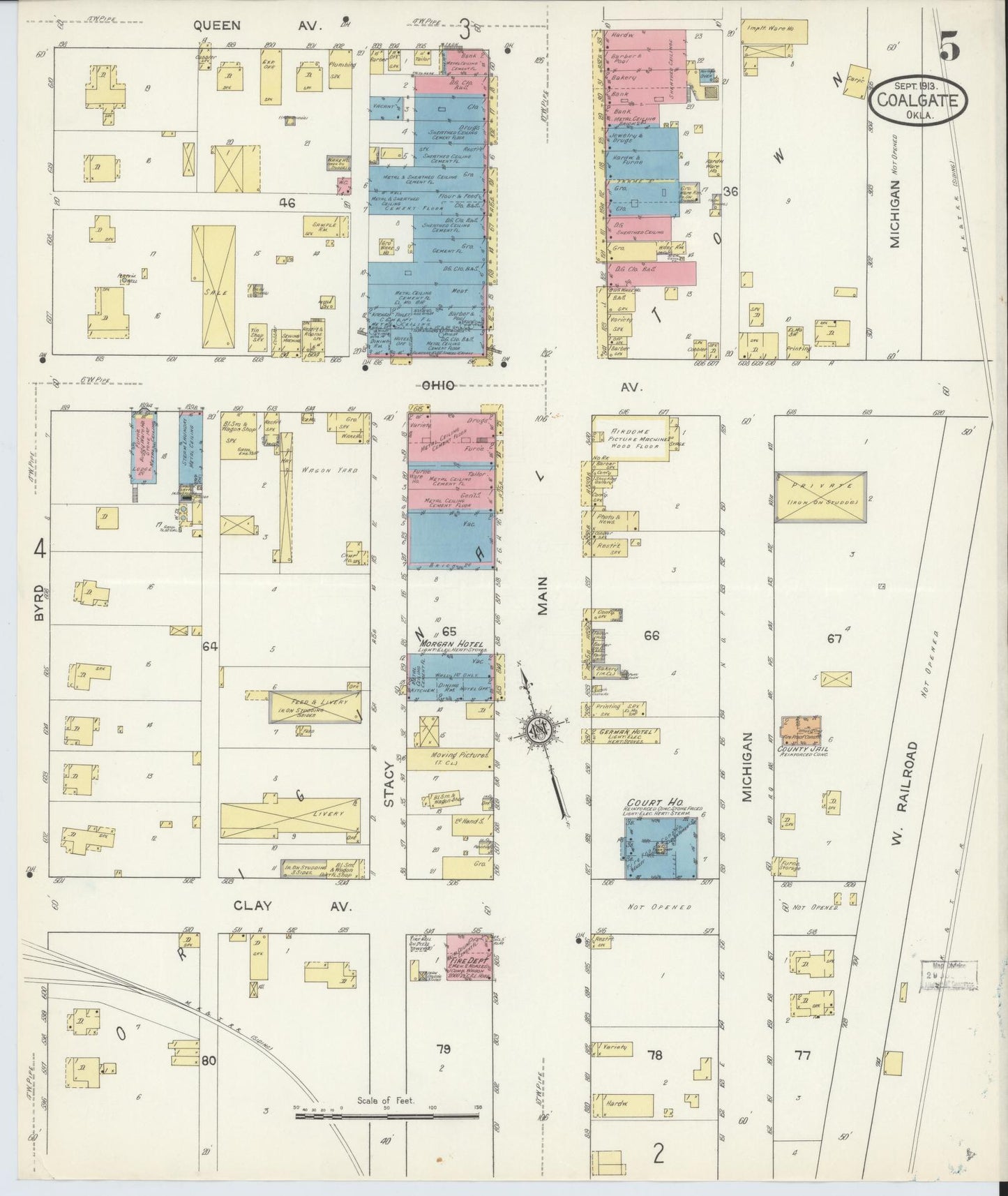 Sanborn Fire Insurance Map from Coalgate, Coal County, Oklahoma (1913), Sheet #0005 - Complete Map Set gallery image, historic Sanborn map, vintage wall art, Oklahoma Oklahoma