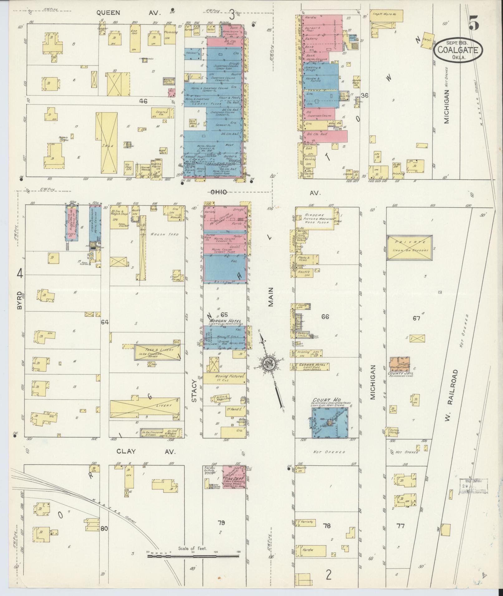Sanborn Fire Insurance Map from Coalgate, Coal County, Oklahoma (1913), Sheet #0005 - Complete Map Set gallery image, historic Sanborn map, vintage wall art, Oklahoma Oklahoma