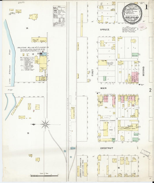 Sanborn Fire Insurance Map from Halstead, Harvey County, Kansas (1896), Sheet #0001 - Complete Map Set gallery image, historic Sanborn map, vintage wall art, Kansas Kansas