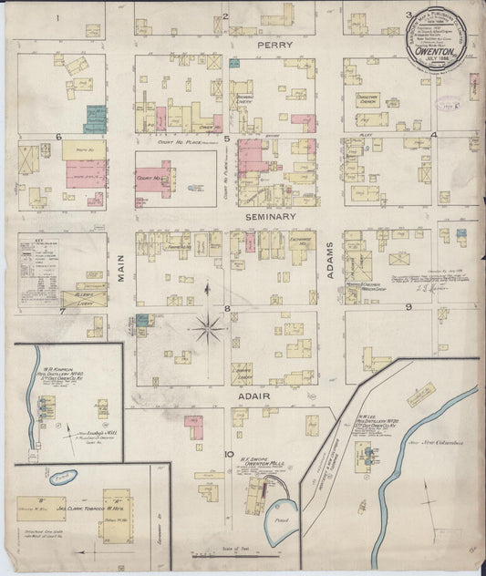 Sanborn Fire Insurance Map from Owenton, Owen County, Kentucky (1885), Sheet #0001 - Historic Sanborn Fire Insurance Map Print, vintage old map wall art, antique decor, genealogy gift, Kentucky Kentucky map