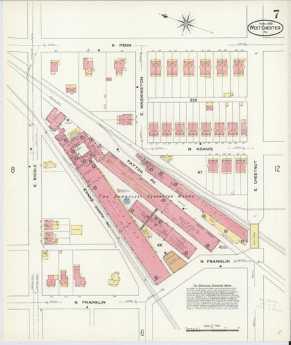 Sanborn Fire Insurance Map from West Chester, Chester County, Pennsylvania (1909), Sheet #0007 - Historic Sanborn Fire Insurance Map Print, vintage old map wall art, antique decor, genealogy gift, Pennsylvania Pennsylvania map