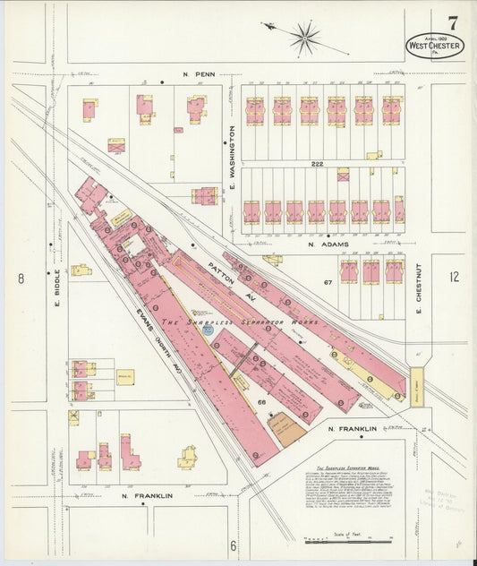 Sanborn Fire Insurance Map from West Chester, Chester County, Pennsylvania (1909), Sheet #0007 - Historic Sanborn Fire Insurance Map Print, vintage old map wall art, antique decor, genealogy gift, Pennsylvania Pennsylvania map