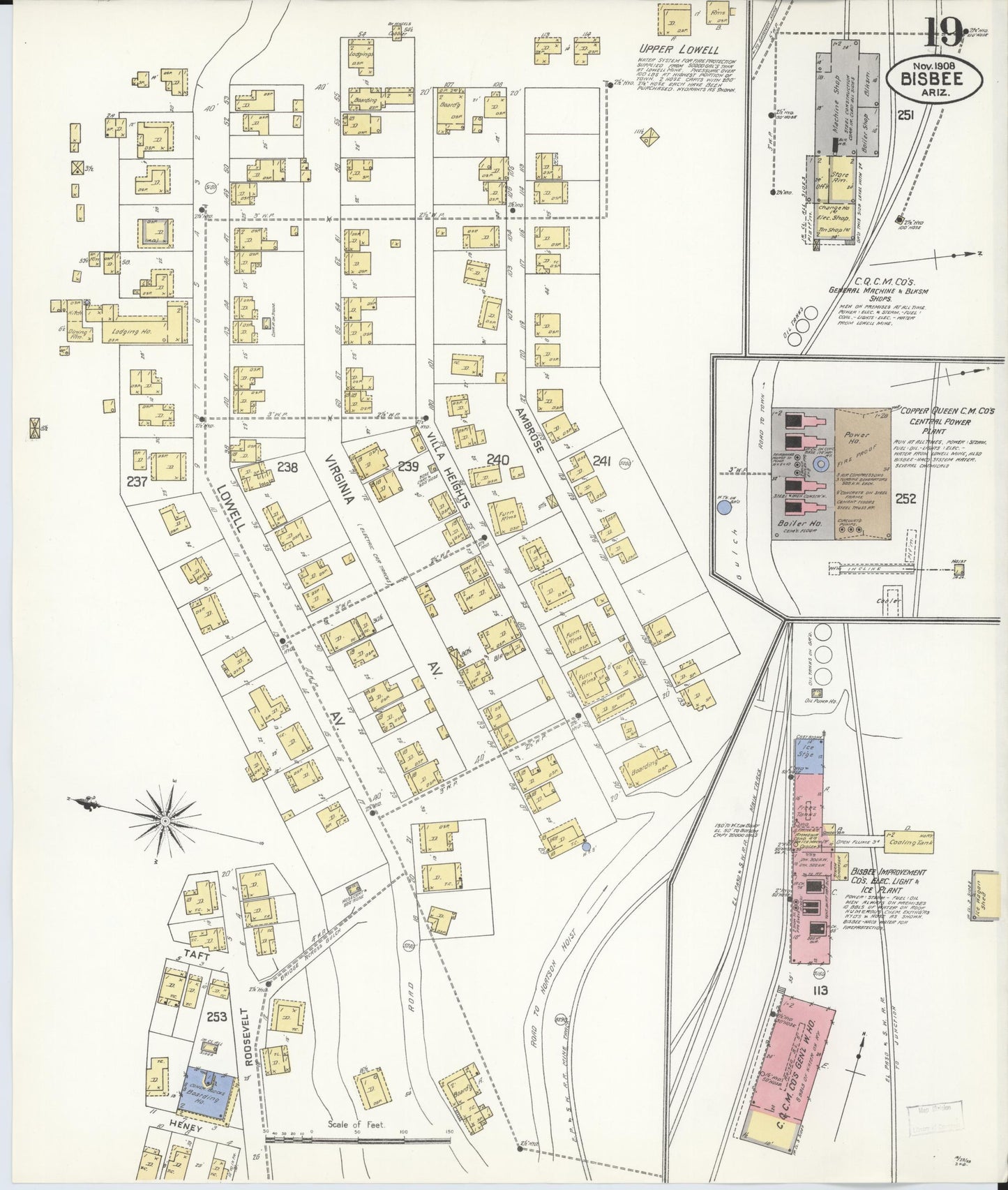 Sanborn Fire Insurance Map from Bisbee, Cochise County, Arizona (1908), Sheet #0019 - Complete Map Set gallery image, historic Sanborn map, vintage wall art, Arizona Arizona