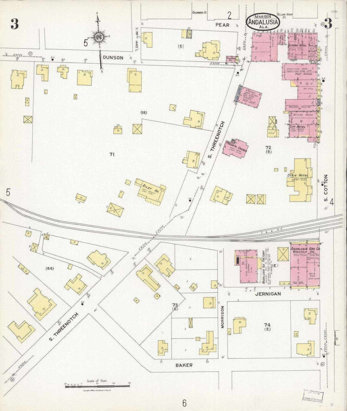 Sanborn Fire Insurance Map from Andalusia, Covington County, Alabama (1924), Sheet #0003 - Complete Map Set gallery image, historic Sanborn map, vintage wall art, Alabama Alabama