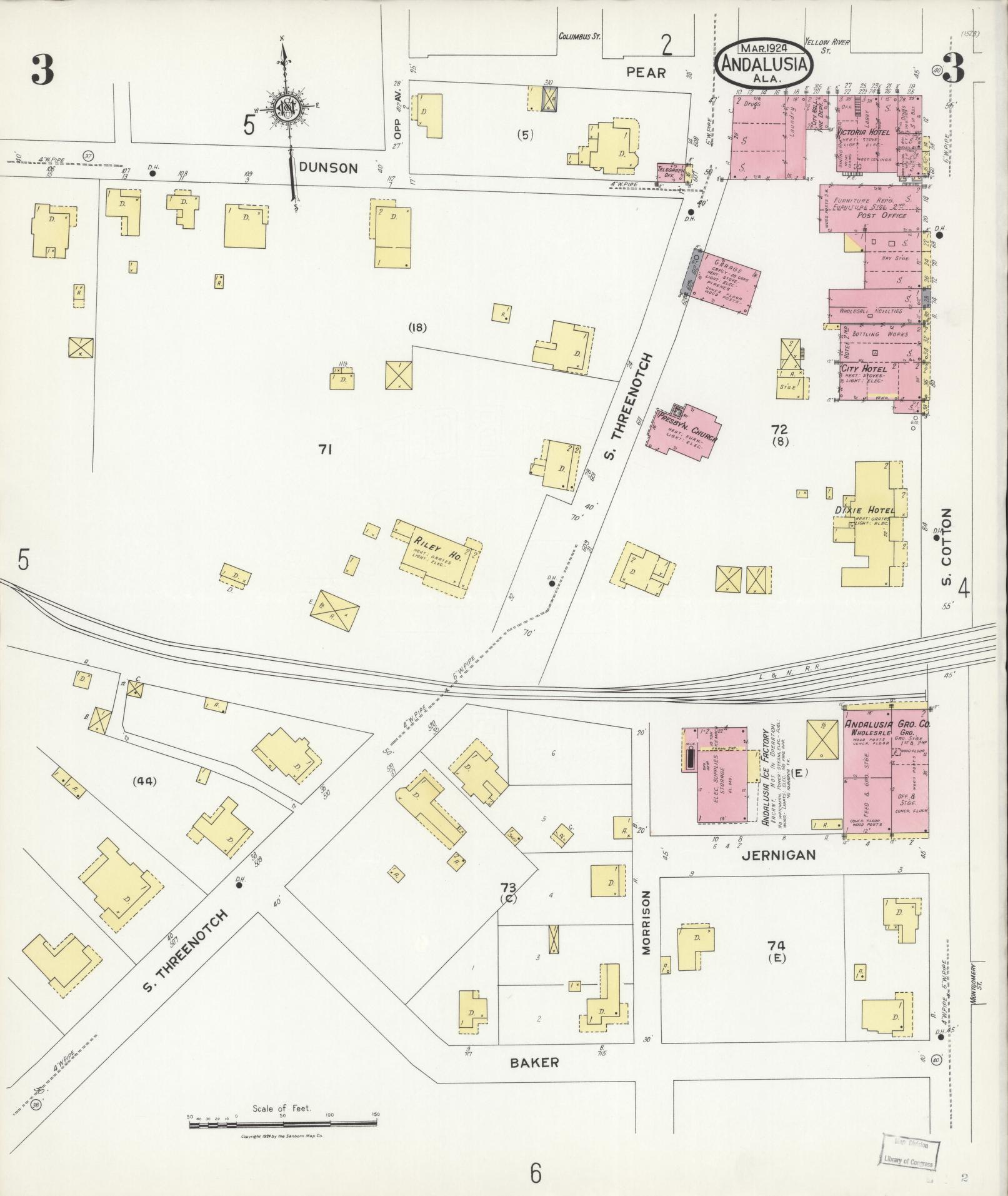 Sanborn Fire Insurance Map from Andalusia, Covington County, Alabama (1924), Sheet #0003 - Complete Map Set gallery image, historic Sanborn map, vintage wall art, Alabama Alabama