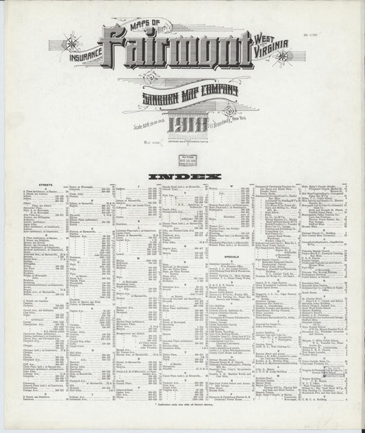 Sanborn Fire Insurance Map from Fairmont, Marion County, West Virginia (1918), Sheet #0001 - Historic Sanborn Fire Insurance Map Print, vintage old map wall art, antique decor, genealogy gift, West Virginia West Virginia map
