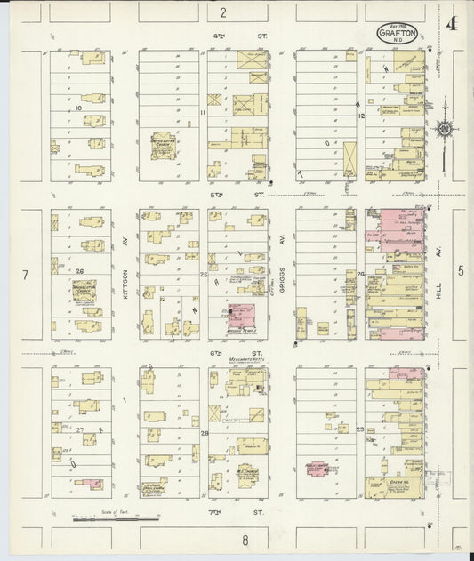 Sanborn Fire Insurance Map from Grafton, Walsh County, North Dakota (1914), Sheet #0004 - Historic Sanborn Fire Insurance Map Print, vintage old map wall art, antique decor, genealogy gift, North Dakota North Dakota map