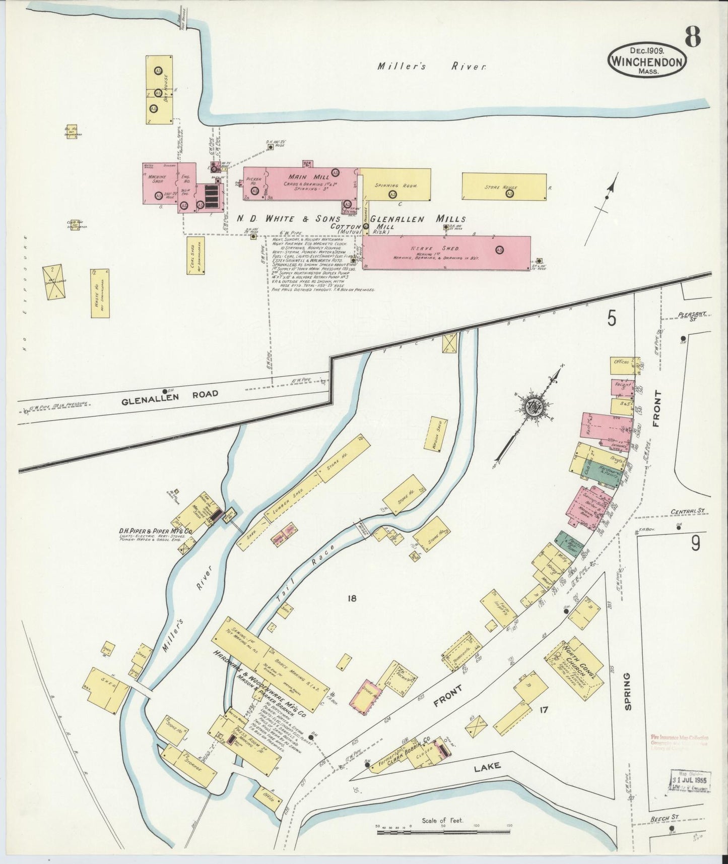 Sanborn Fire Insurance Map from Winchendon, Worcester County, Massachusetts (1909), Sheet #0008 - Complete Map Set gallery image, historic Sanborn map, vintage wall art, Massachusetts Massachusetts