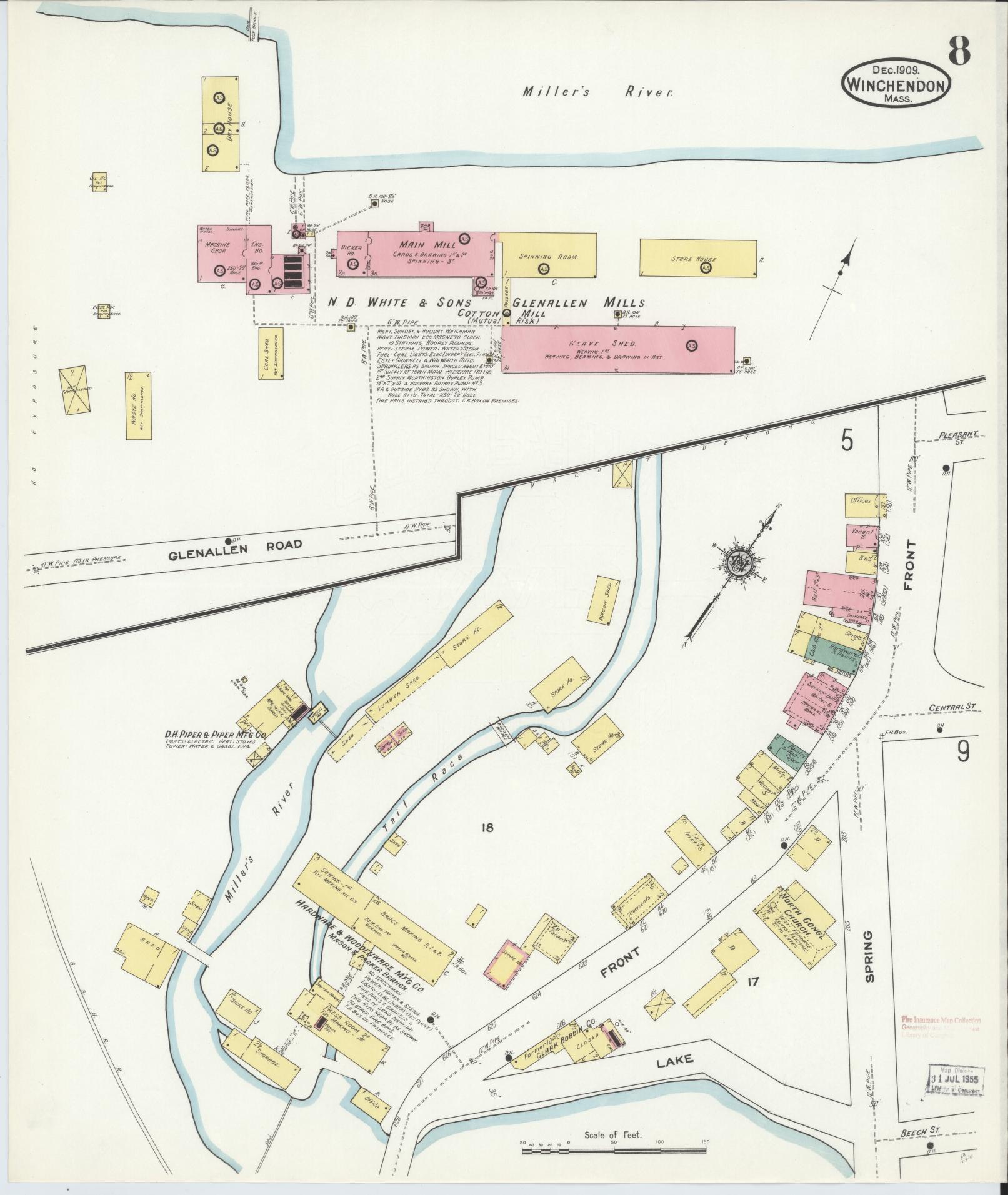 Sanborn Fire Insurance Map from Winchendon, Worcester County, Massachusetts (1909), Sheet #0008 - Complete Map Set gallery image, historic Sanborn map, vintage wall art, Massachusetts Massachusetts