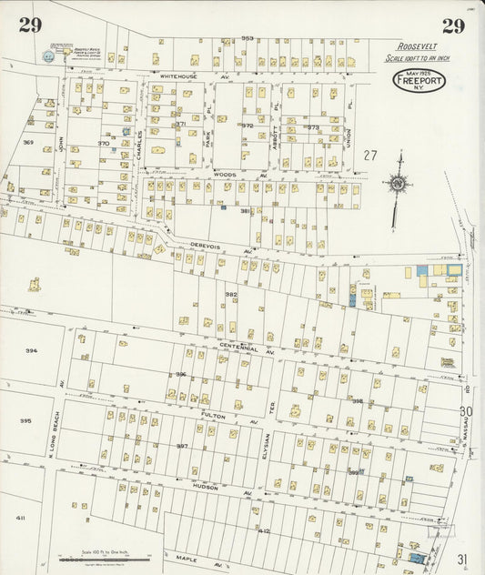 Sanborn Fire Insurance Map from Freeport, Nassau County, New York (1925), Sheet #0029 - Historic Sanborn Fire Insurance Map Print, vintage old map wall art, antique decor, genealogy gift, New York New York map