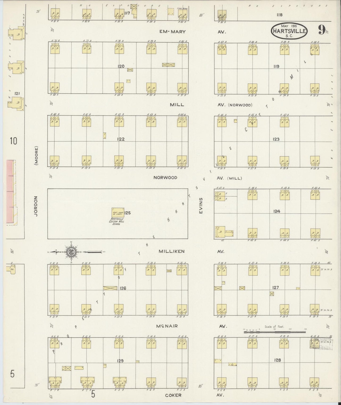 Sanborn Fire Insurance Map from Hartsville, Darlington County, South Carolina (1915), Sheet #0009 - Complete Map Set gallery image, historic Sanborn map, vintage wall art, South Carolina South Carolina