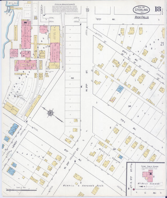 Sanborn Fire Insurance Map from Sterling, Whiteside County, Illinois (1916), Sheet #0018 - Historic Sanborn Fire Insurance Map Print, vintage old map wall art, antique decor, genealogy gift, Illinois Illinois map