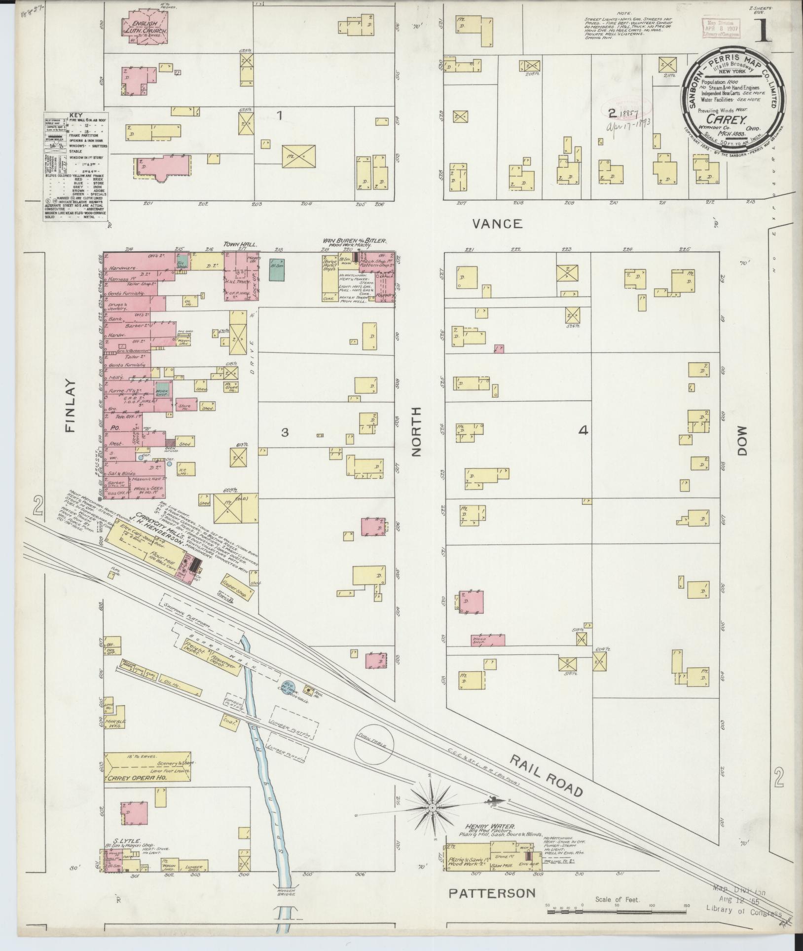 Sanborn Fire Insurance Map from Carey, Wyandot County, Ohio (1893), Sheet #0001 - Historic Sanborn Fire Insurance Map Print, vintage old map wall art, antique decor, genealogy gift, Ohio Ohio map