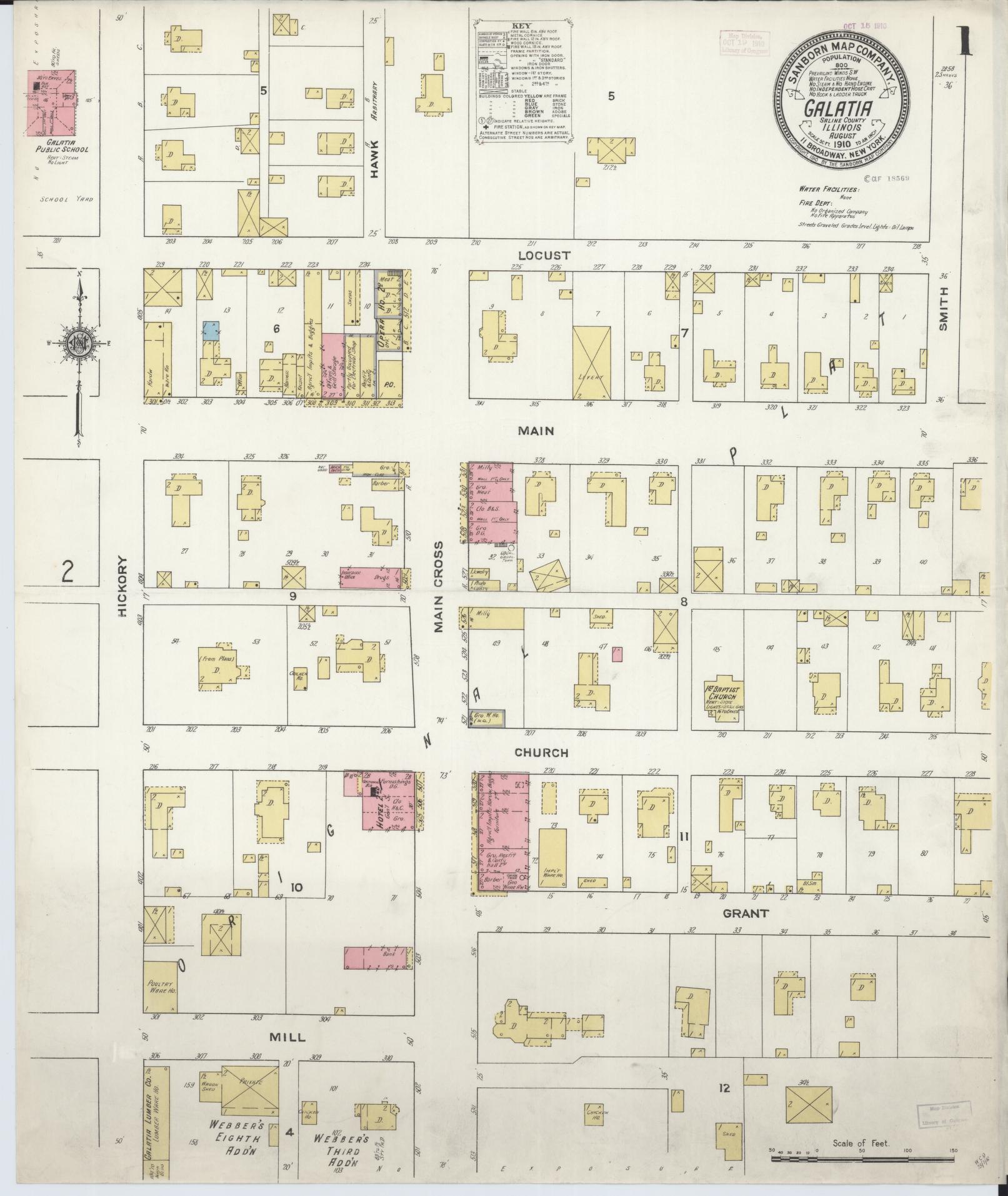 Sanborn Fire Insurance Map from Galatia, Saline County, Illinois (1910), Sheet #0001 - Complete Map Set gallery image, historic Sanborn map, vintage wall art, Illinois Illinois