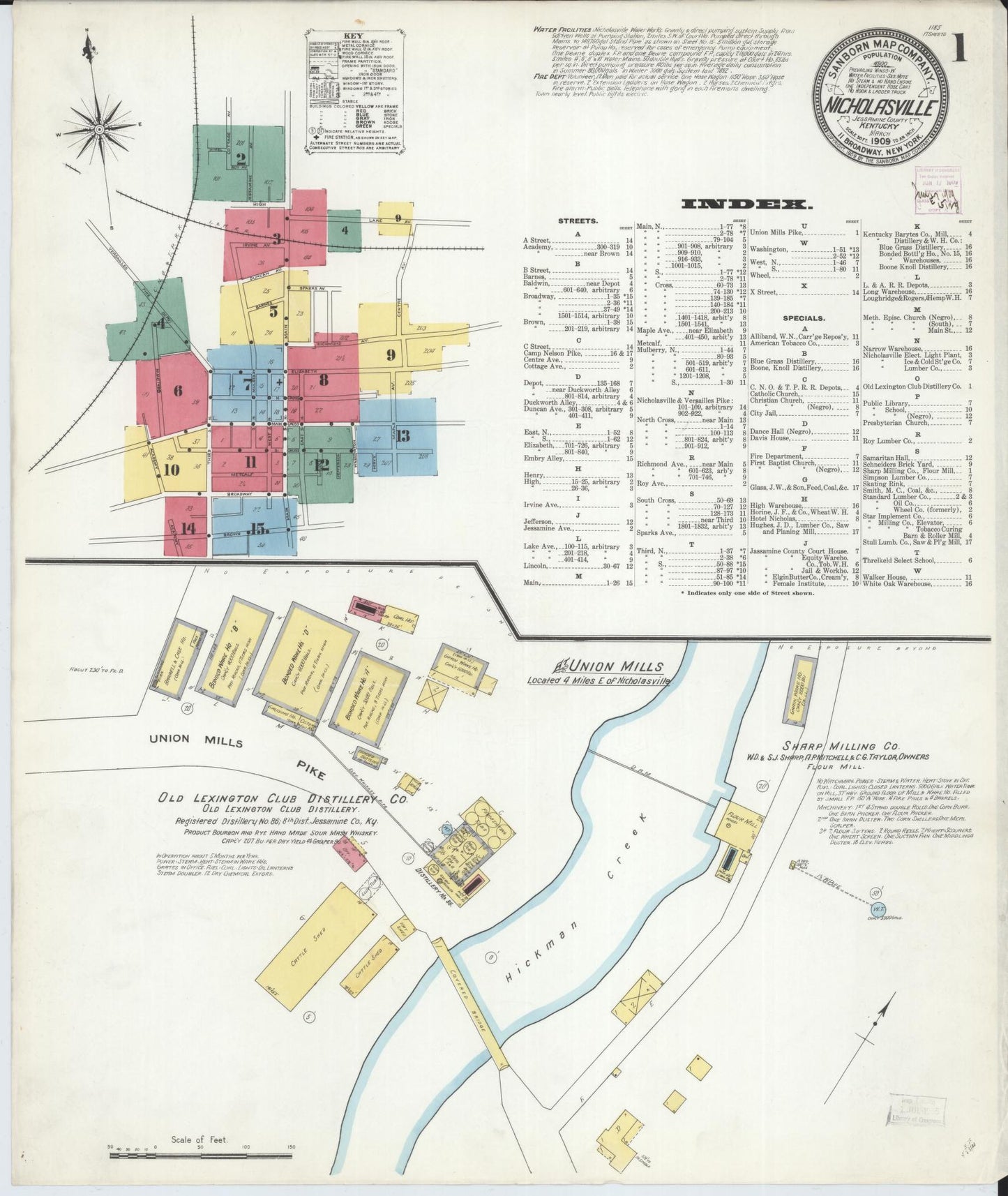 Sanborn Fire Insurance Map from Nicholasville, Jessamine County, Kentucky (1909), Sheet #0001 - Complete Map Set gallery image, historic Sanborn map, vintage wall art, Kentucky Kentucky