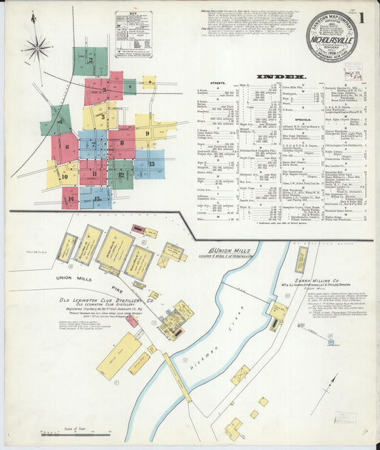 Sanborn Fire Insurance Map from Nicholasville, Jessamine County, Kentucky (1909), Sheet #0001 - Complete Map Set gallery image, historic Sanborn map, vintage wall art, Kentucky Kentucky