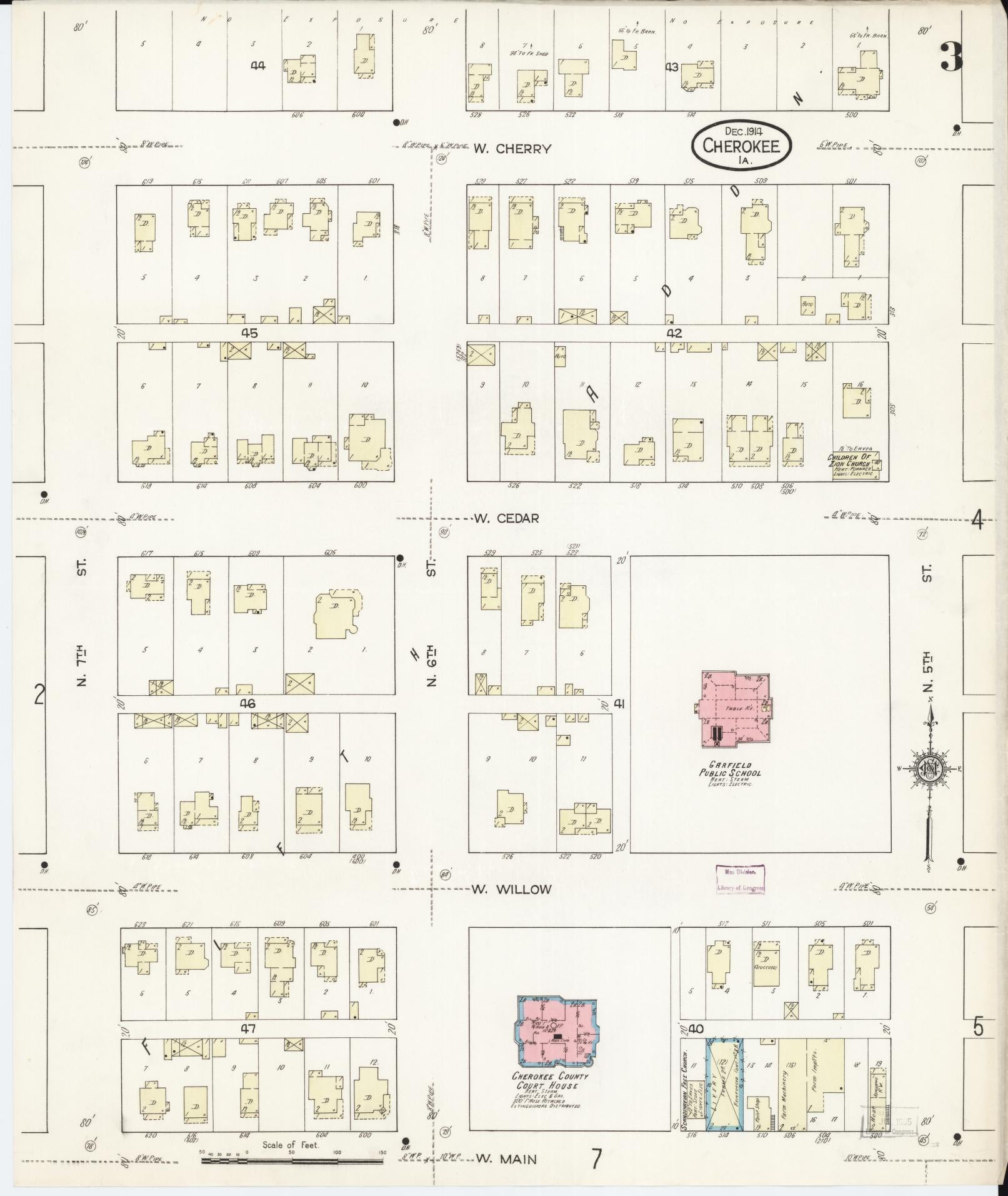 Sanborn Fire Insurance Map from Cherokee, Cherokee County, Iowa (1914), Sheet #0003 - Historic Sanborn Fire Insurance Map Print, vintage old map wall art
