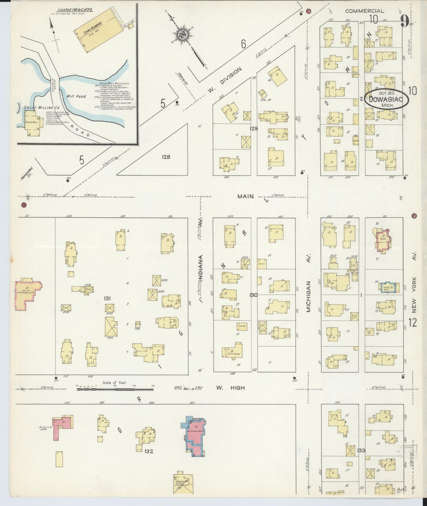 Sanborn Fire Insurance Map from Dowagiac, Cass County, Michigan (1913), Sheet #0009 - Complete Map Set gallery image, historic Sanborn map, vintage wall art, Michigan Michigan