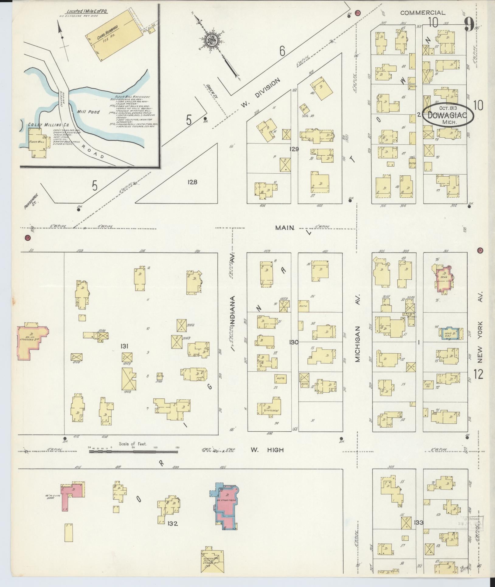 Sanborn Fire Insurance Map from Dowagiac, Cass County, Michigan (1913), Sheet #0009 - Complete Map Set gallery image, historic Sanborn map, vintage wall art, Michigan Michigan