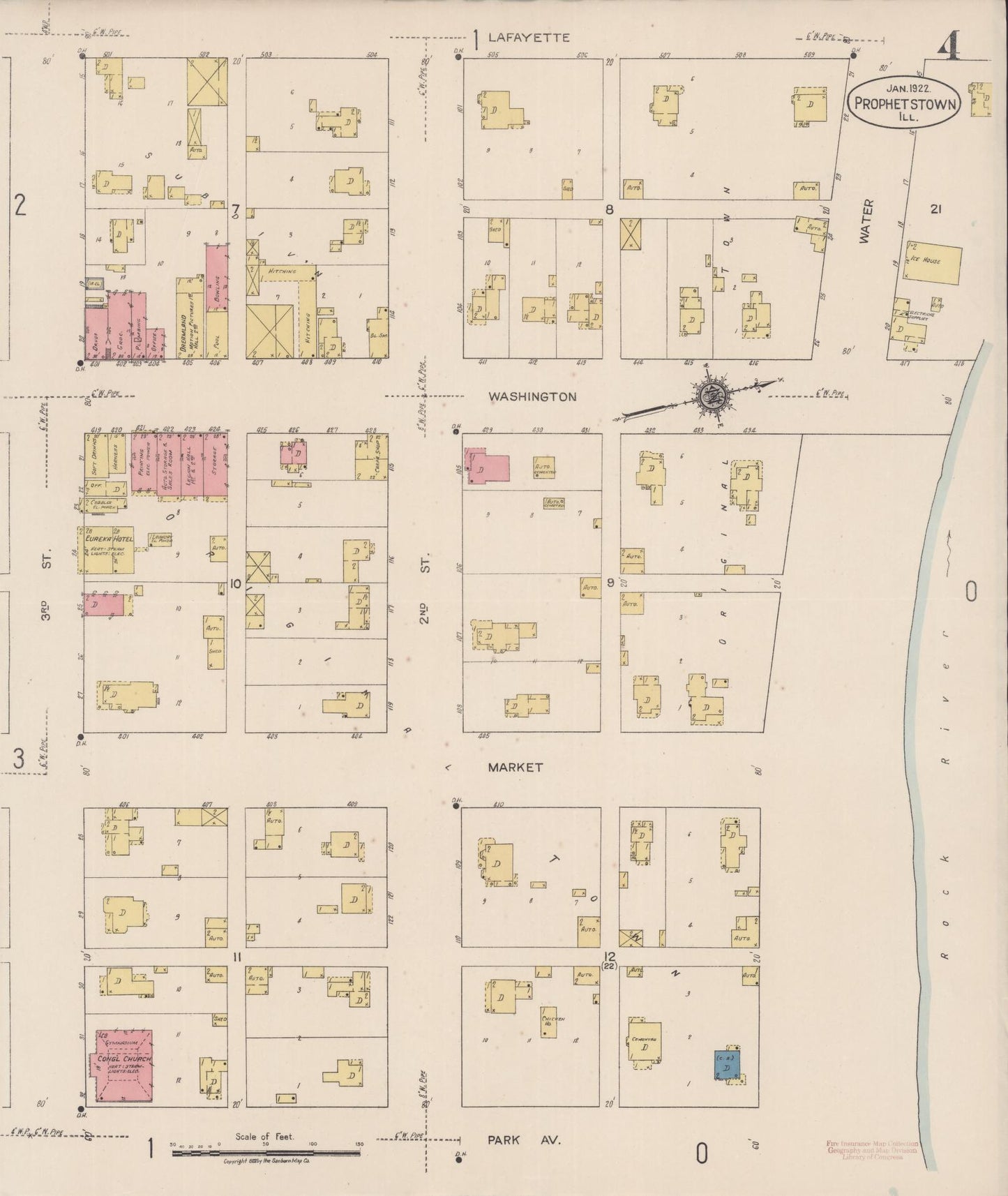 Sanborn Fire Insurance Map from Prophetstown, Whiteside County, Illinois (1922), Sheet #0004 - Complete Map Set gallery image, historic Sanborn map, vintage wall art, Illinois Illinois