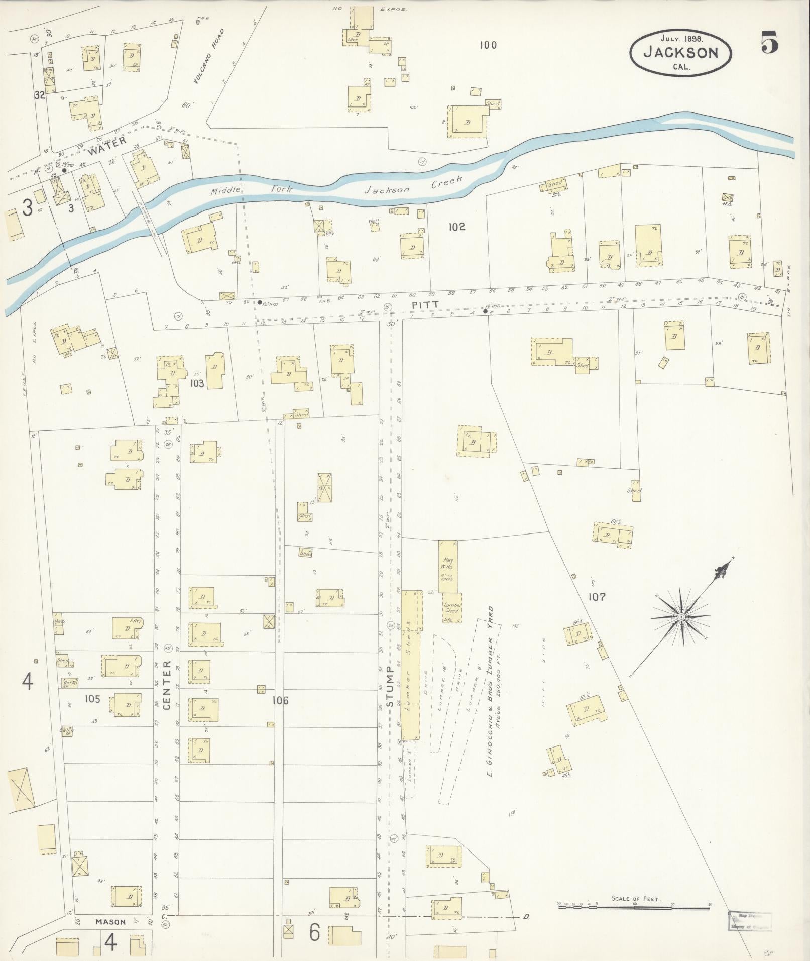 Sanborn Fire Insurance Map from Jackson, Amador County, California (1898), Sheet #0005 - Historic Sanborn Fire Insurance Map Print, vintage old map wall art, antique decor, genealogy gift, California California map