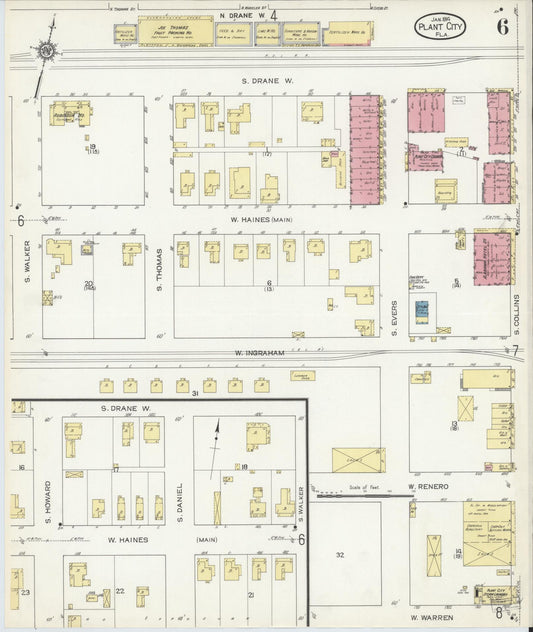 Sanborn Fire Insurance Map from Plant City, Hillborough County, Florida (1914), Sheet #0006 - Historic Sanborn Fire Insurance Map Print, vintage old map wall art, antique decor, genealogy gift, Florida Florida map