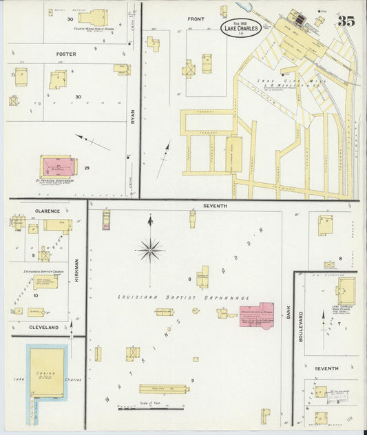 Sanborn Fire Insurance Map from Lake Charles, Calcasieu Parish, Louisiana (1909), Sheet #0035 - Historic Sanborn Fire Insurance Map Print, vintage old map wall art, antique decor, genealogy gift, Louisiana Louisiana map