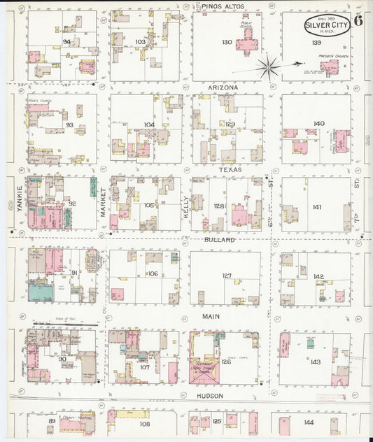 Sanborn Fire Insurance Map from Silver City, Grant County, New Mexico (1893), Sheet #0006 - Historic Sanborn Fire Insurance Map Print, vintage old map wall art, antique decor, genealogy gift, New Mexico New Mexico map