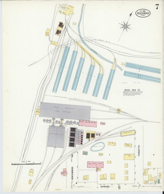 Sanborn Fire Insurance Map from Rockwood, Roane County, Tennessee (1908), Sheet #0007 - Historic Sanborn Fire Insurance Map Print, vintage old map wall art, antique decor, genealogy gift, Tennessee Tennessee map