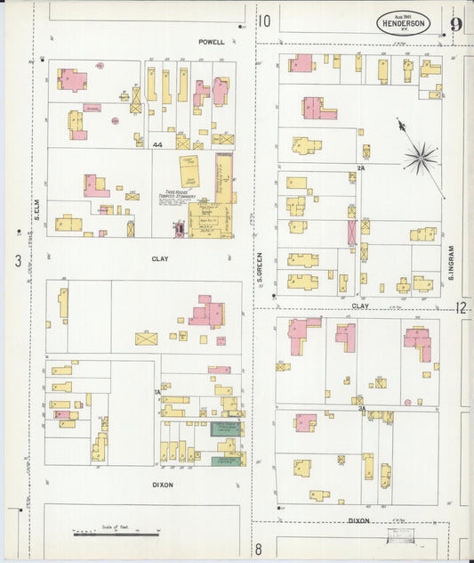 Sanborn Fire Insurance Map from Henderson, Henderson County, Kentucky (1901), Sheet #0009 - Historic Sanborn Fire Insurance Map Print, vintage old map wall art, antique decor, genealogy gift, Kentucky Kentucky map