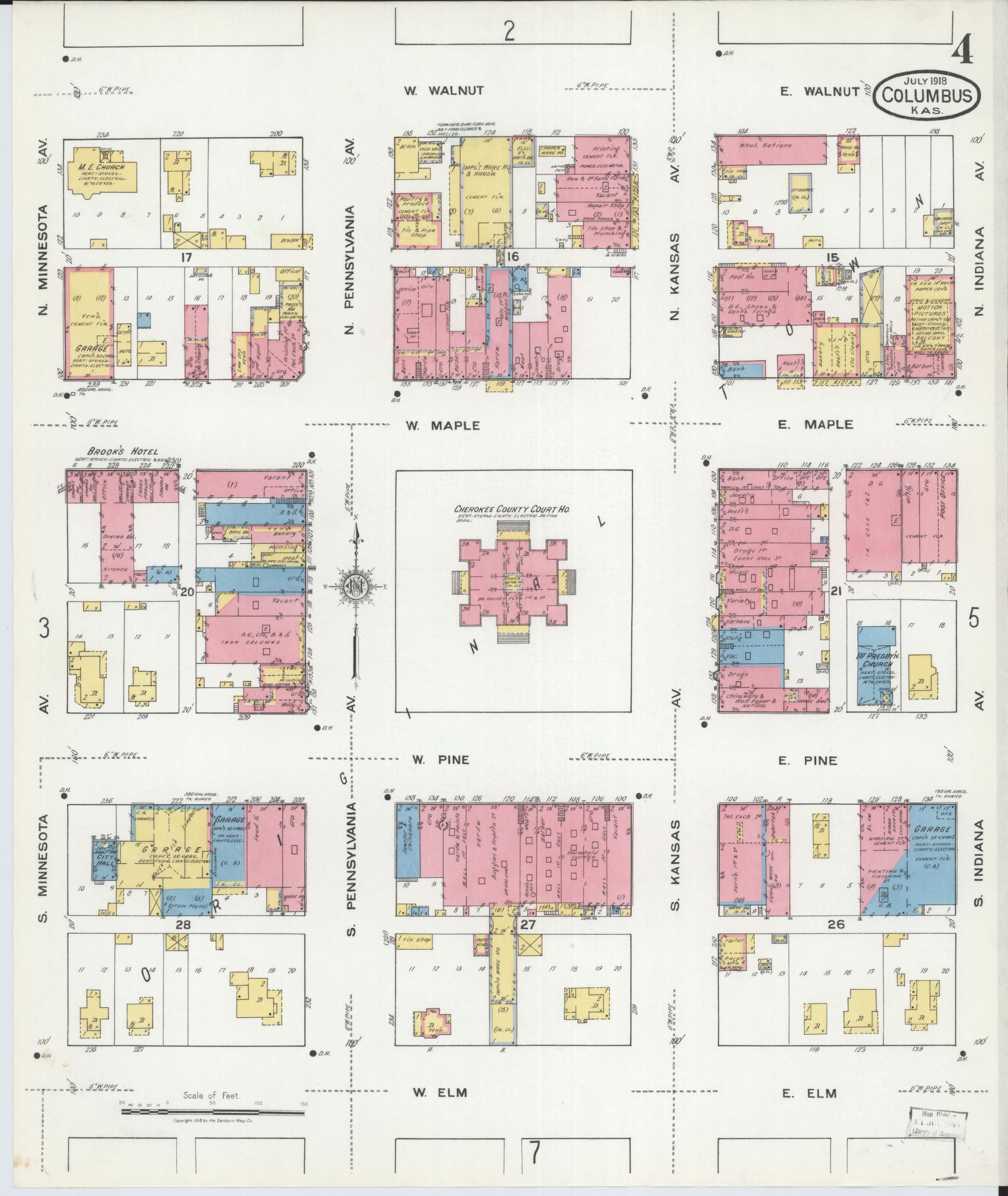 Sanborn Fire Insurance Map from Columbus, Cherokee County, Kansas (1918), Sheet #0004 - Complete Map Set gallery image, historic Sanborn map, vintage wall art, Kansas Kansas