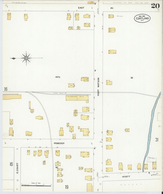 Sanborn Fire Insurance Map from Cortland, Cortland County, New York (1908), Sheet #0020 - Historic Sanborn Fire Insurance Map Print, vintage old map wall art, antique decor, genealogy gift, New York New York map
