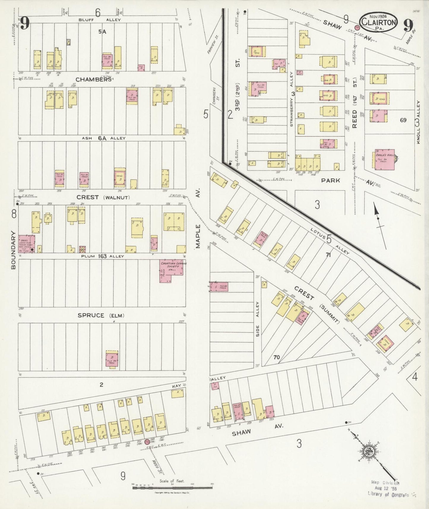 Sanborn Fire Insurance Map from Clairton, Allegheny County, Pennsylvania (1924), Sheet #0009 - Historic Sanborn Fire Insurance Map Print, vintage old map wall art, antique decor, genealogy gift, Pennsylvania Pennsylvania map